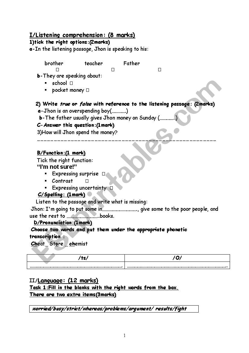 9th test worksheet