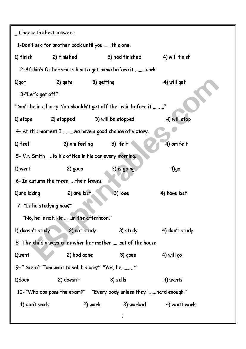 Tenses review worksheet