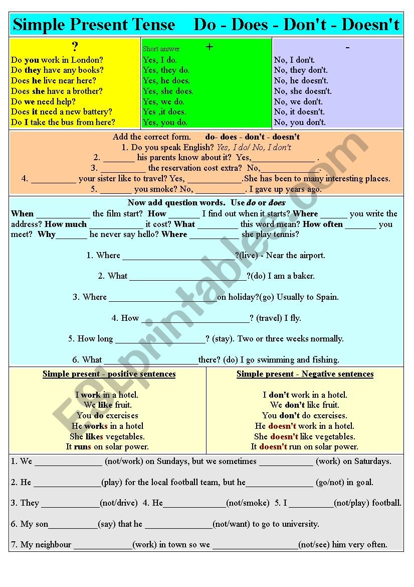 Simple Present - Do - Does - Dont - Doesnt