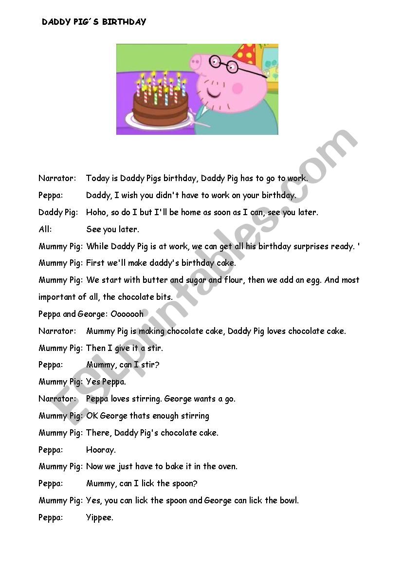 Daddy Pigs Birthday worksheet