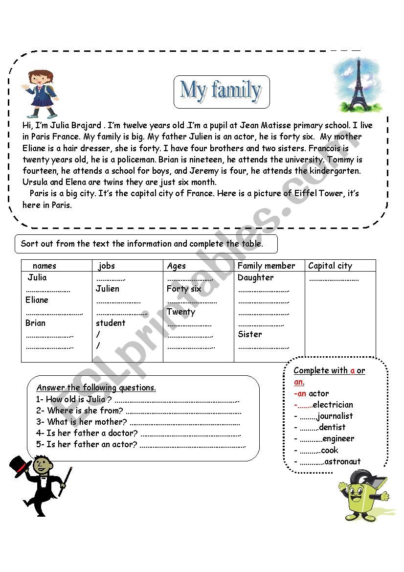 My family worksheet