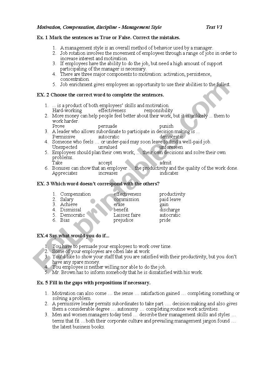 lexical test on motivation and managemetn styles