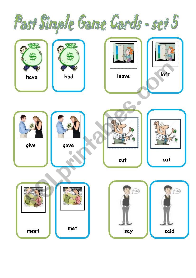 Irregular Verbs Cards  set 5 worksheet