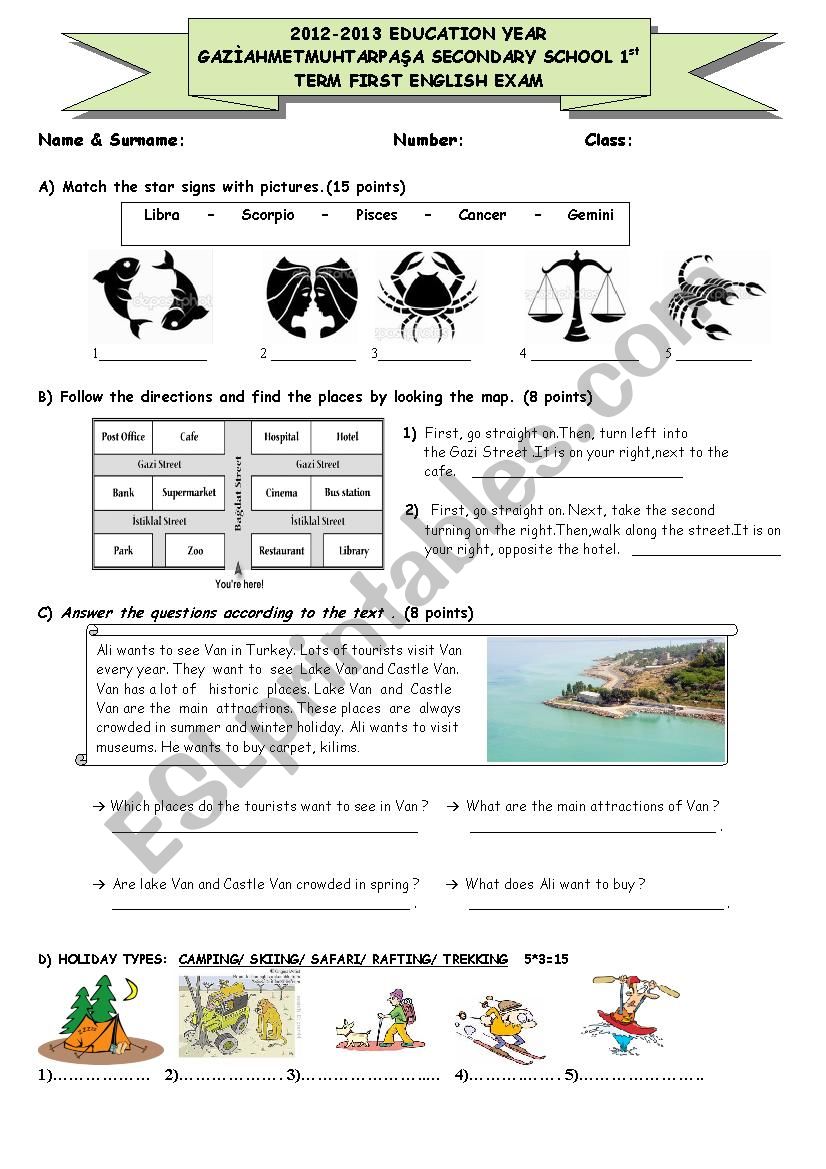 7th grade first term first english exam