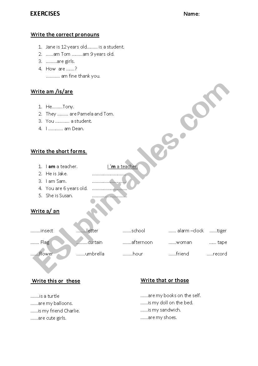 mixed exercises for A1 students