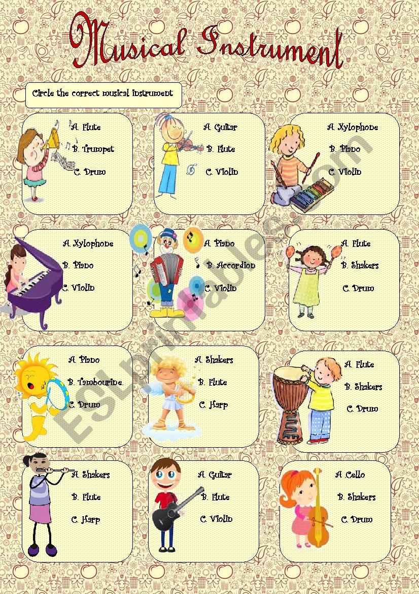 Musical Instrument + Key worksheet