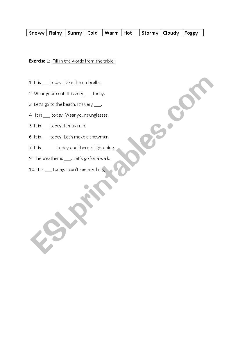 Fill in the blanks exercise  worksheet