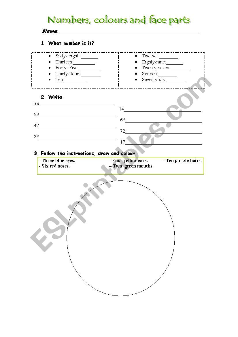 Numbers, colours and face parts