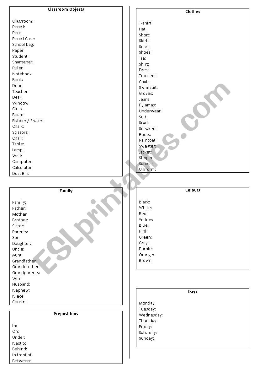 general vocabulary worksheet