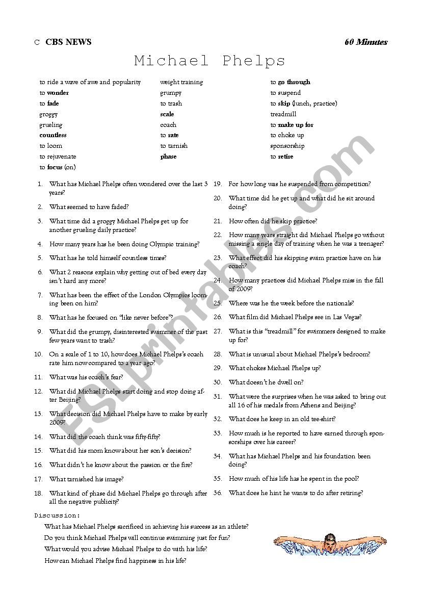 Michael Phelps Interview worksheet