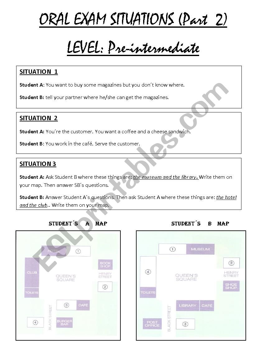 ORAL EXAM SITUATIONS worksheet