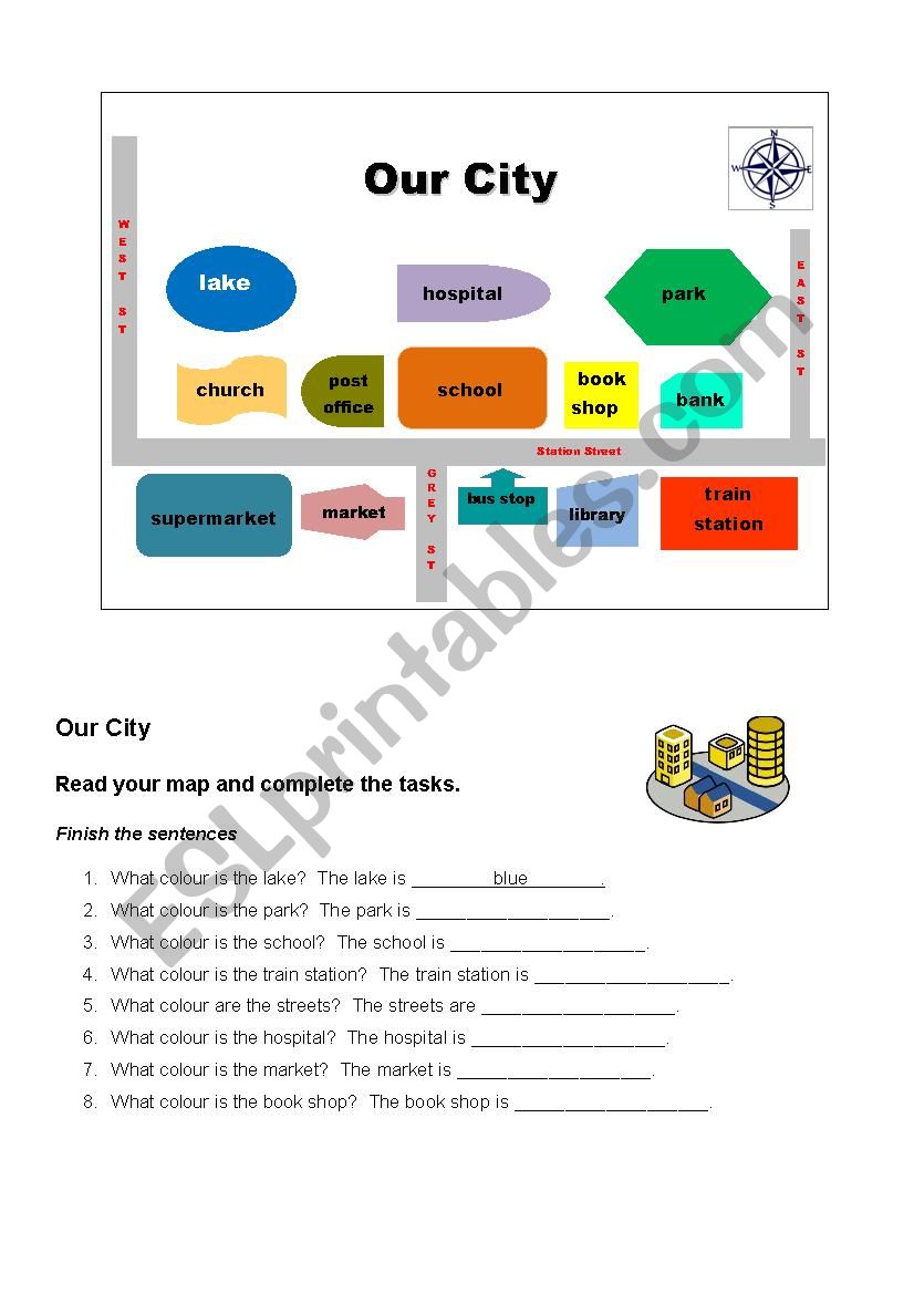 Our City Map and Worksheet worksheet