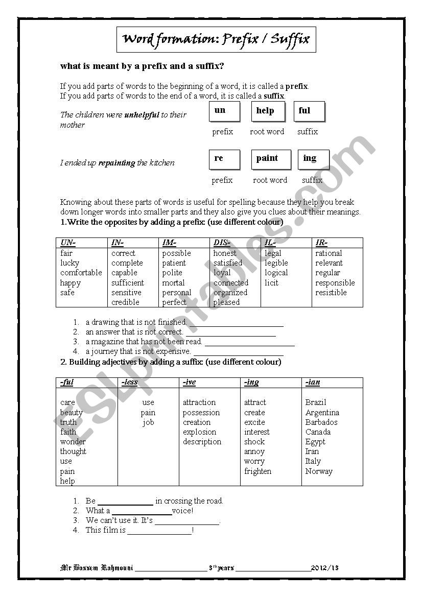 prefix suffix worksheet