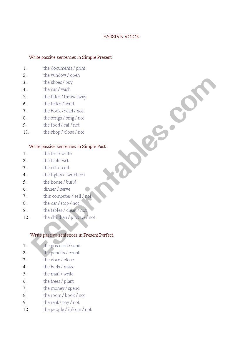 PASSIVE VOICE  worksheet