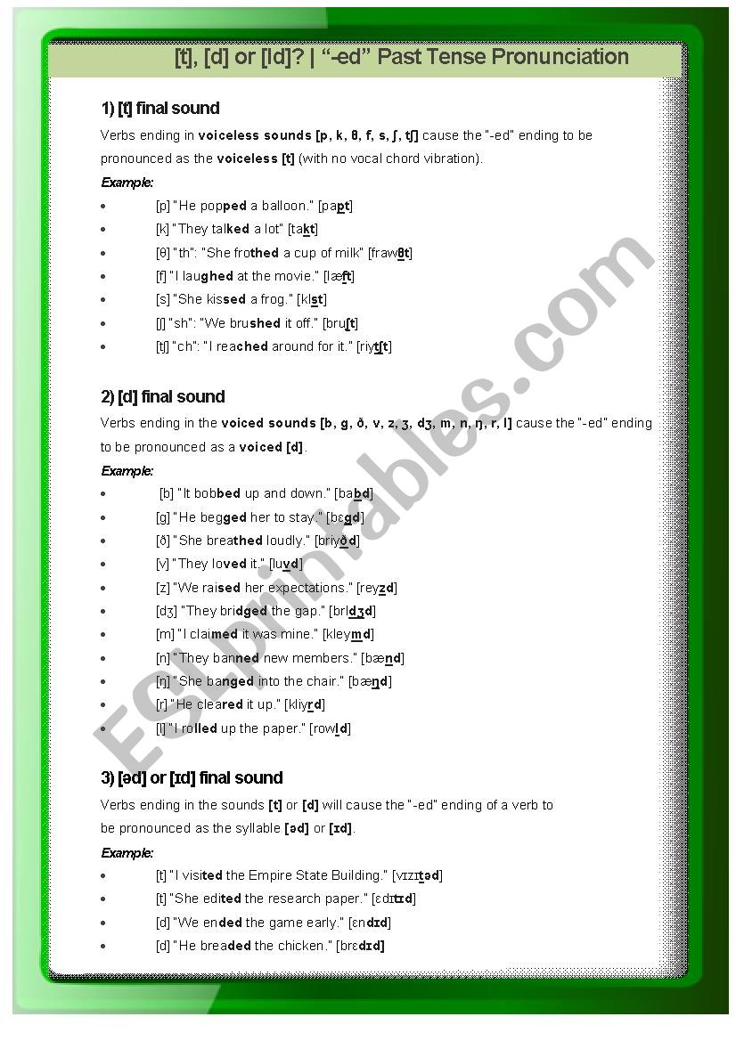 Pronunciation with regular verbs in Simple past