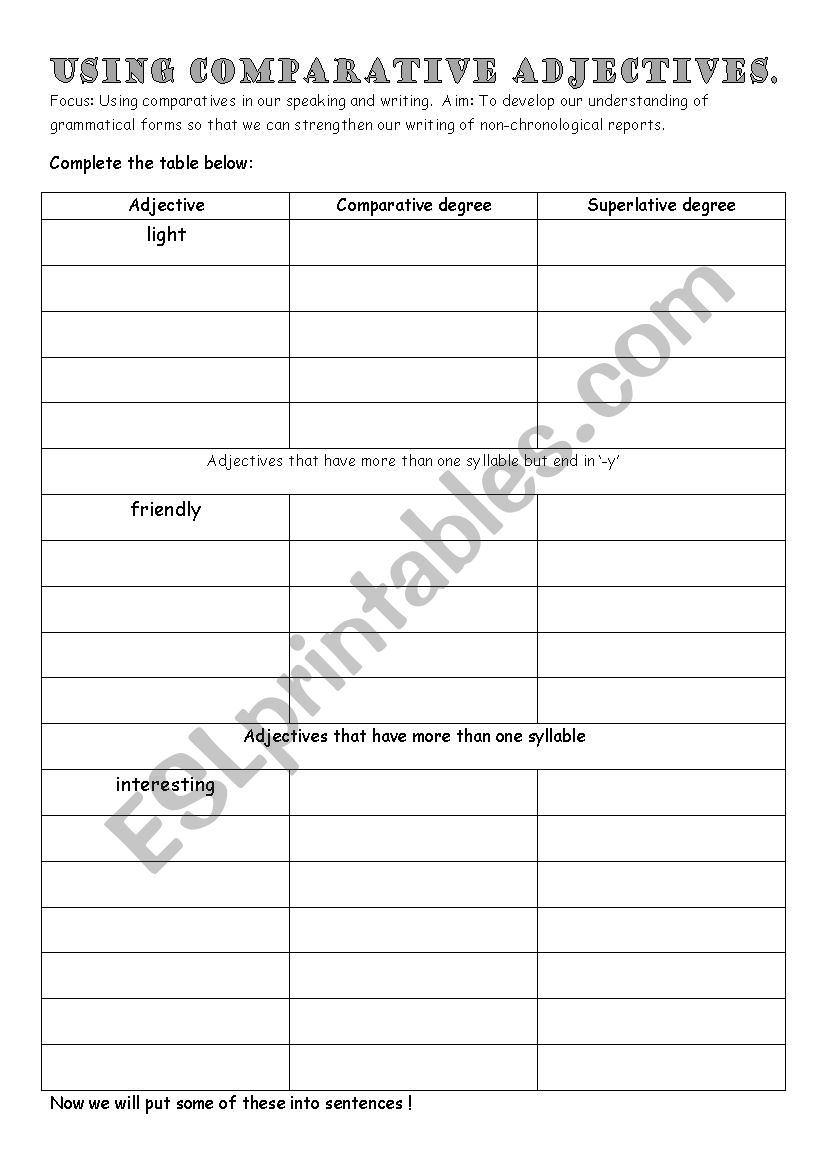 Comparative Adjectives worksheet