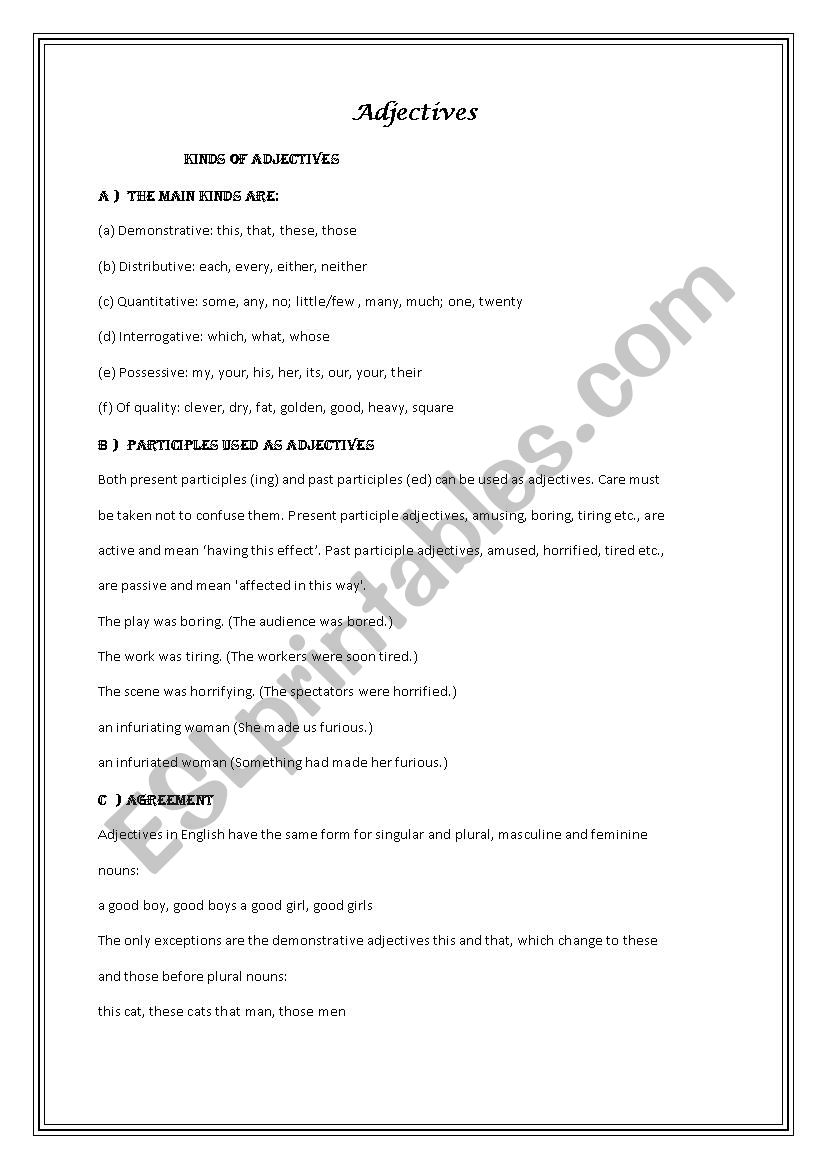 Adjectives worksheet