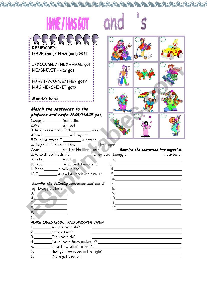 Have/Has got and  S worksheet