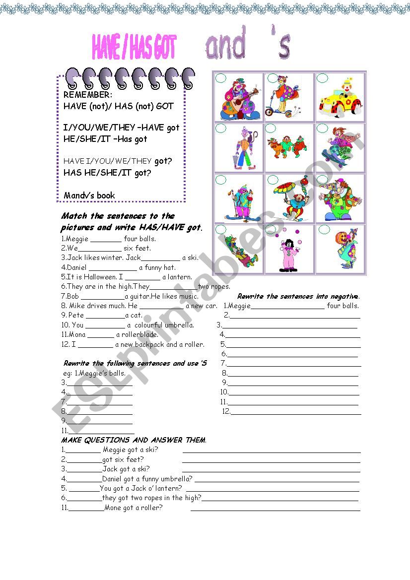 Have/Has got and  S worksheet