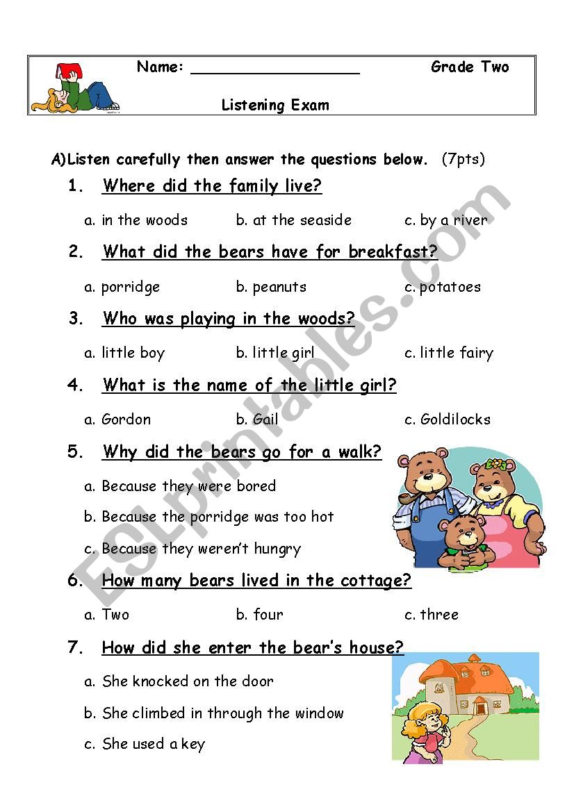 Goldilocks Listening  Activity