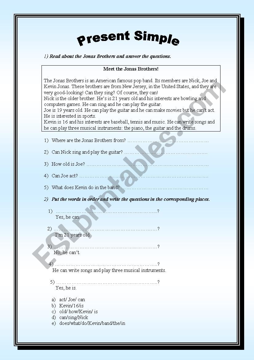 The Jonas Brothers worksheet