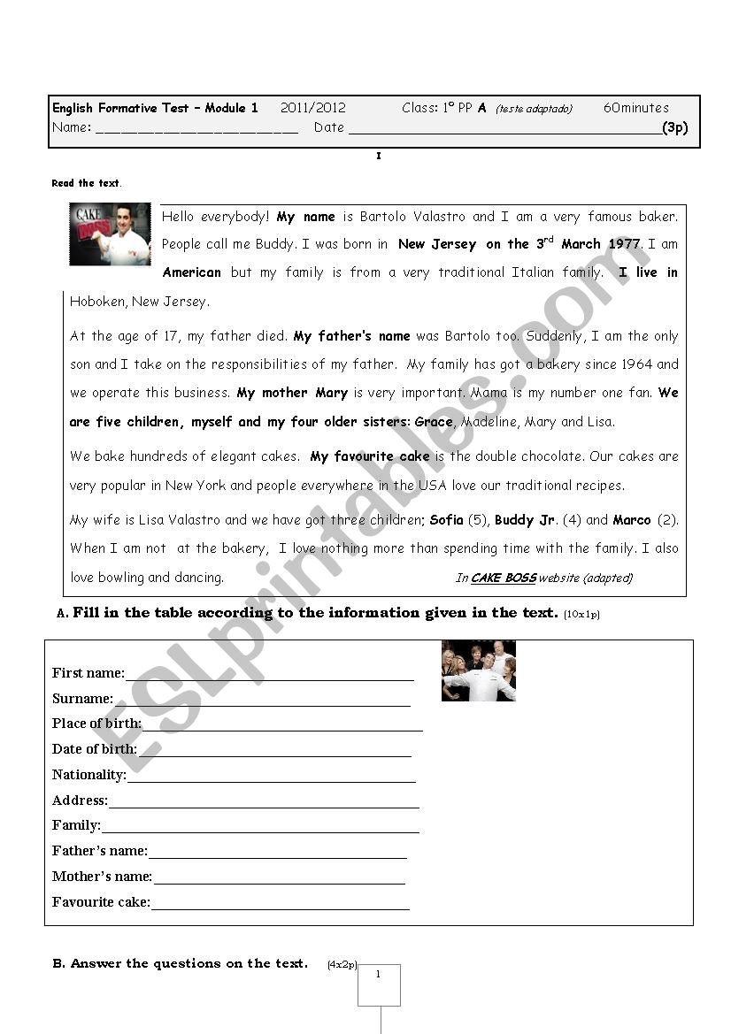 bakery vocational course test worksheet