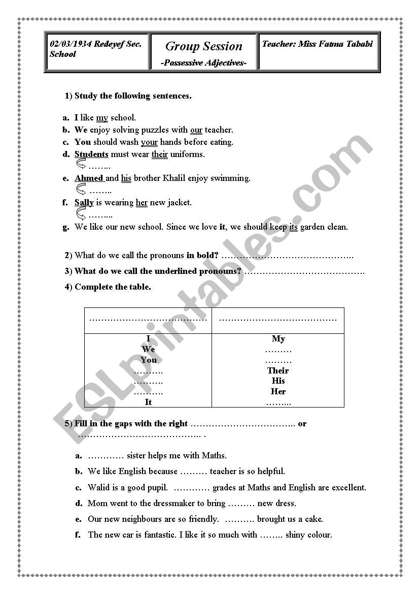 object Pronouns and Possessive adjectives