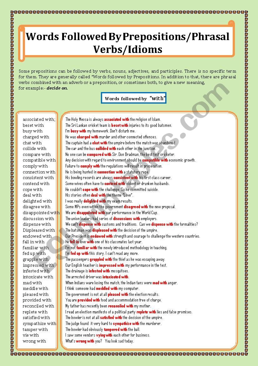 Words Followed By Prepositions/Phrasal Verbs/Idioms Page - 06