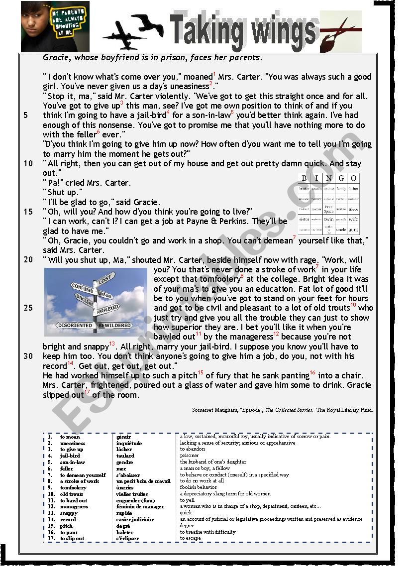 Taking wings worksheet