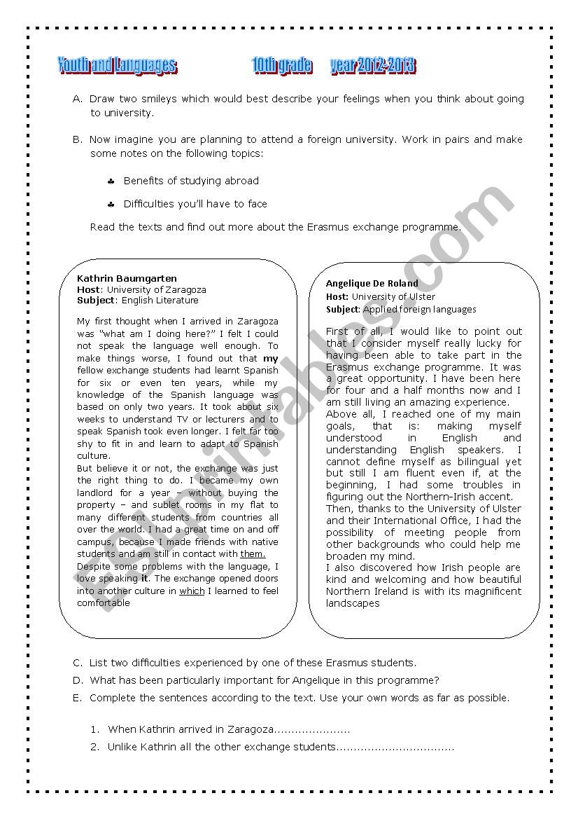 youth and languages worksheet