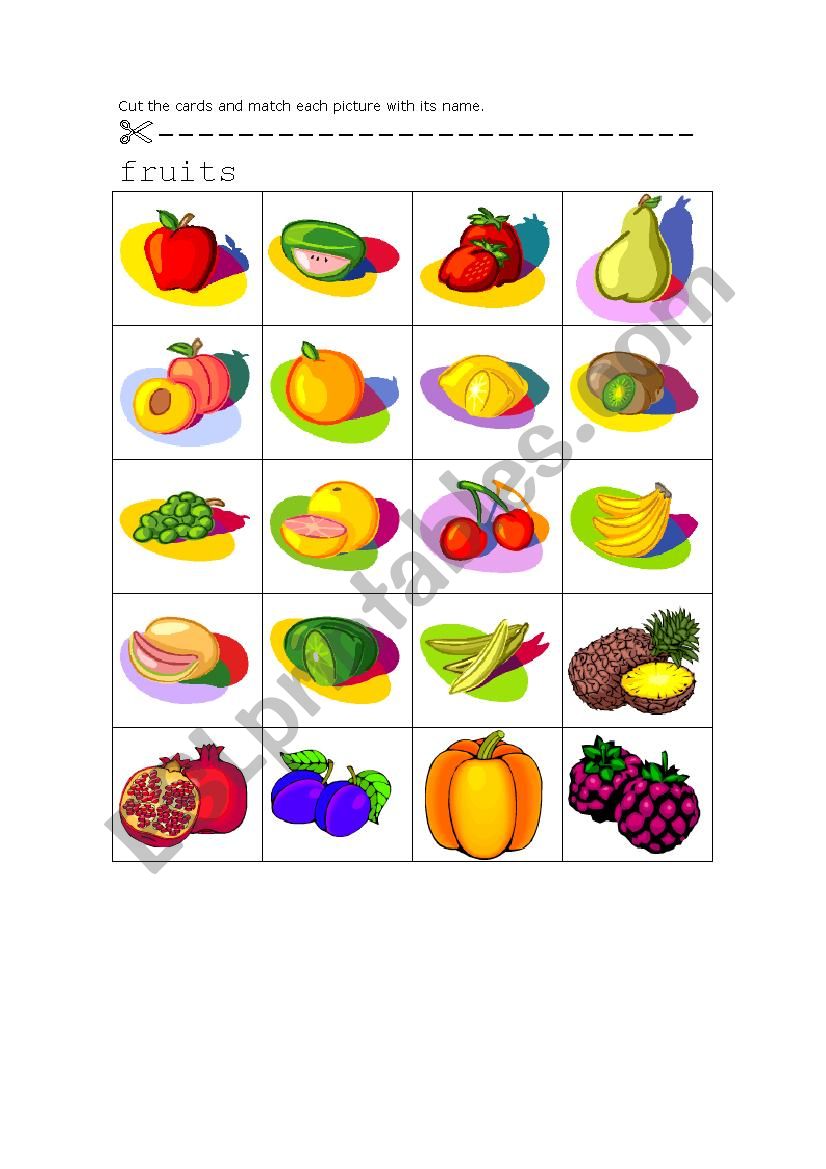 Food and drinks vocabulary card