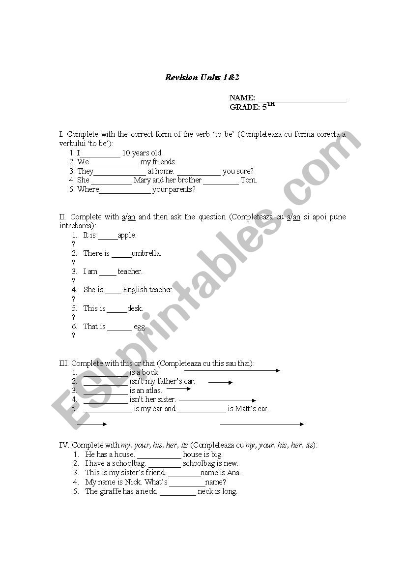 revision  worksheet