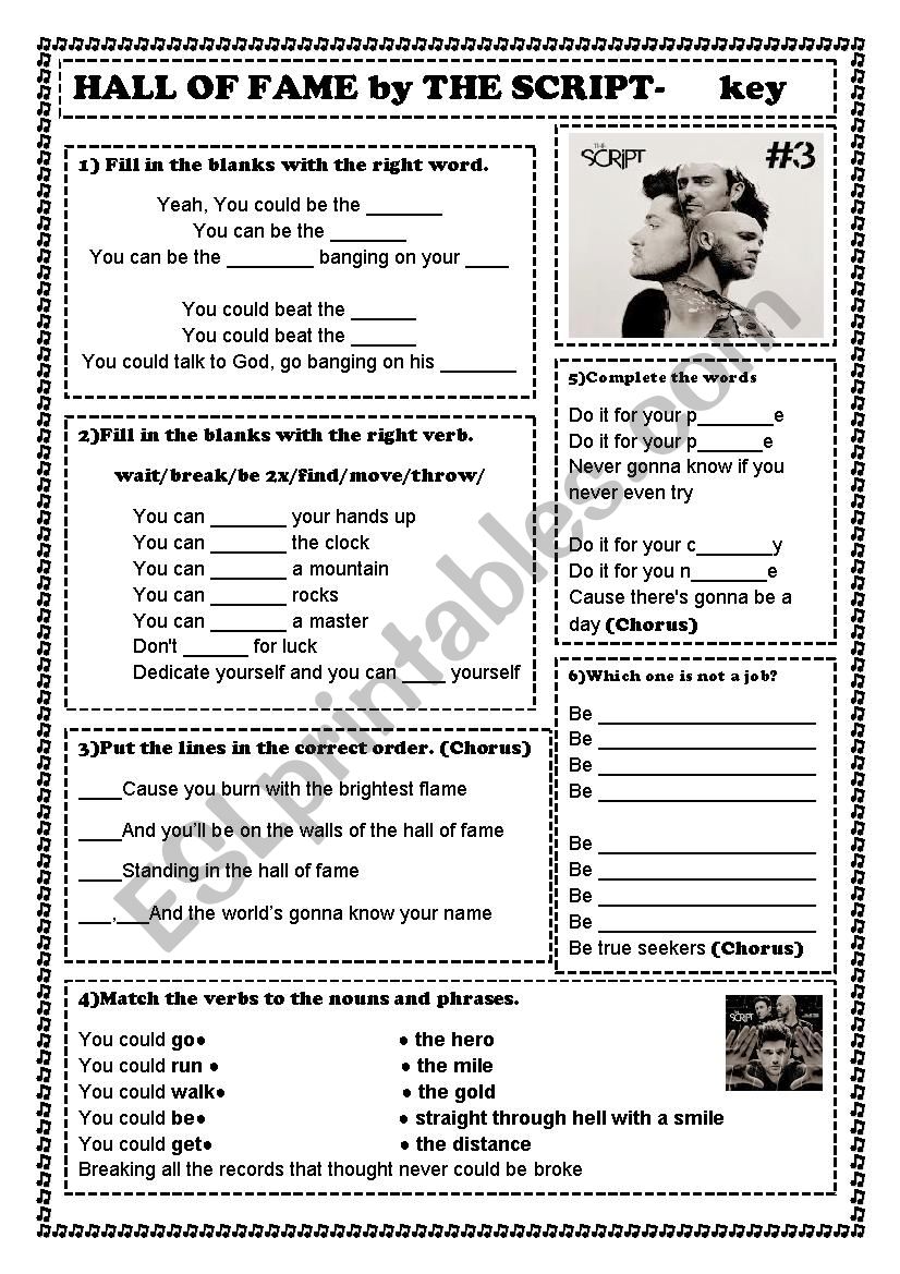 THE SCRIPT - HALL OF FAME worksheet