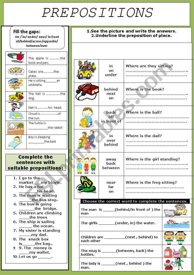 Prepositions worksheet