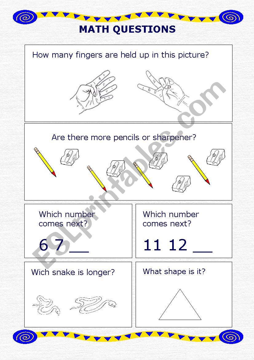 Math questions (2 pages) worksheet