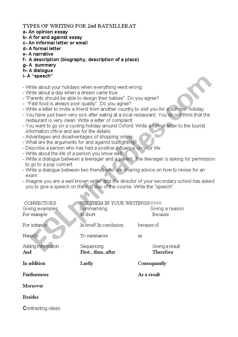 WRITINGS FOR INTERMEDIATE/UPPER INTERMEDIATE