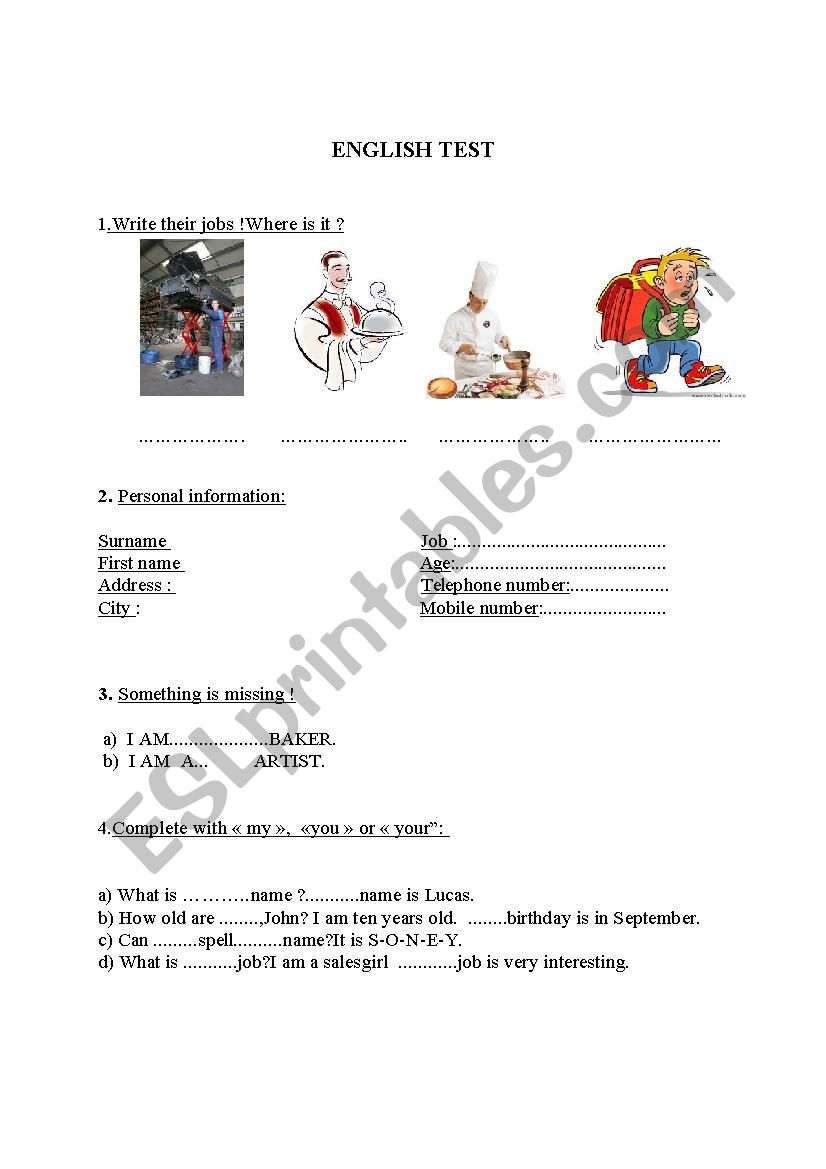 personal information worksheet