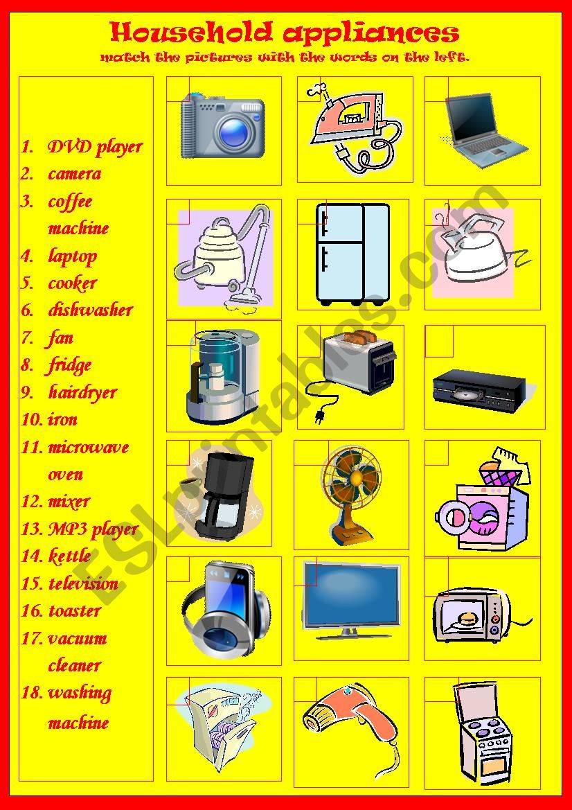 HOUSEHOLD APPLIANCES worksheet