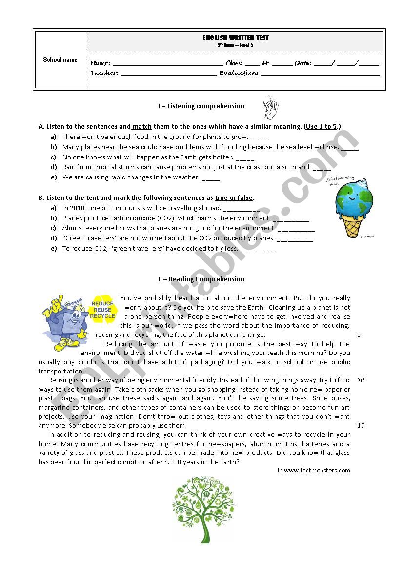 Test 9th form - Environment / Volunteering