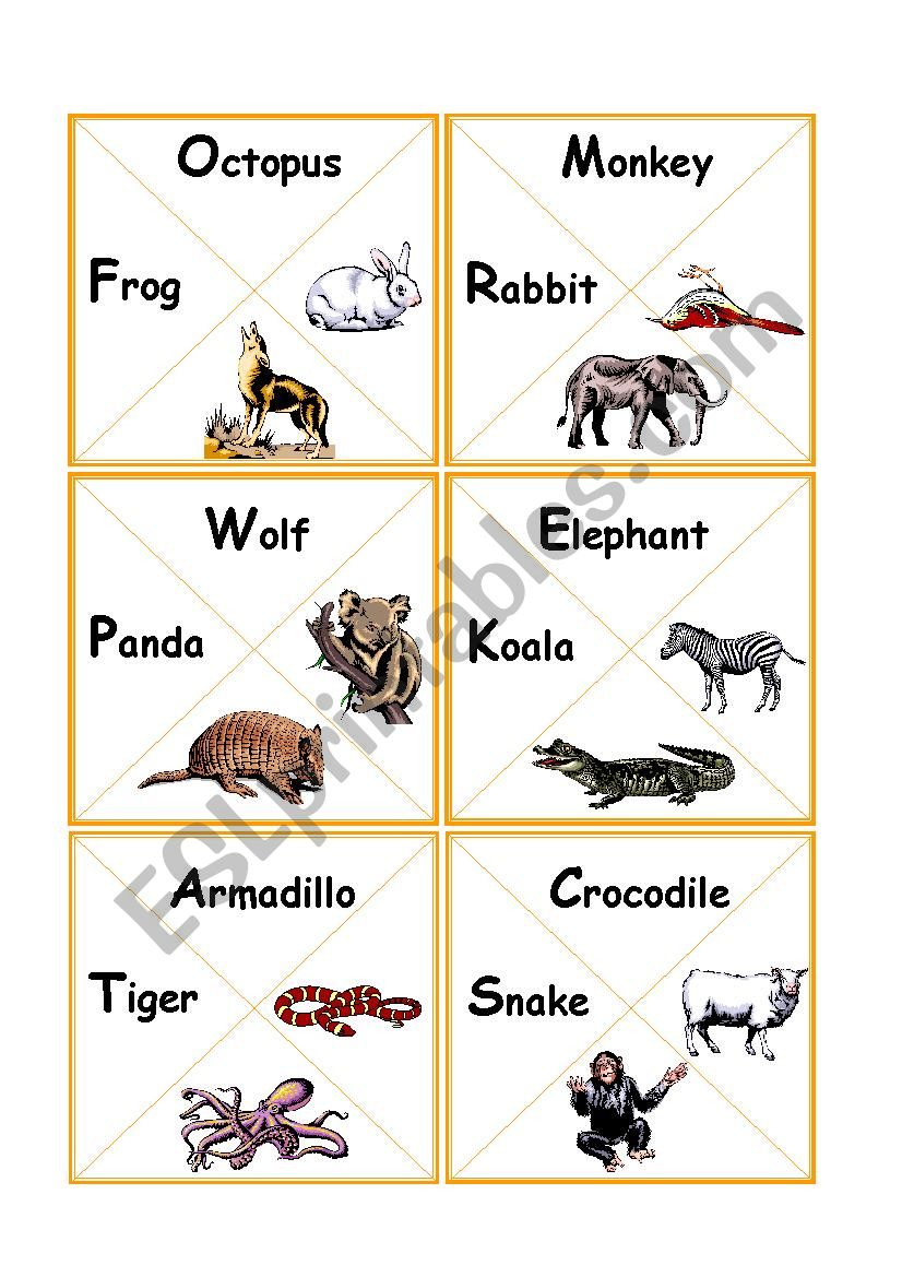 Animals domino cards worksheet