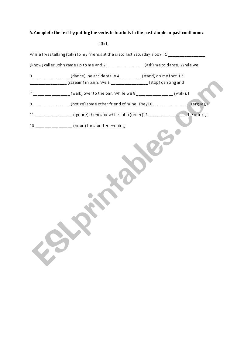 past simple past continuous worksheet