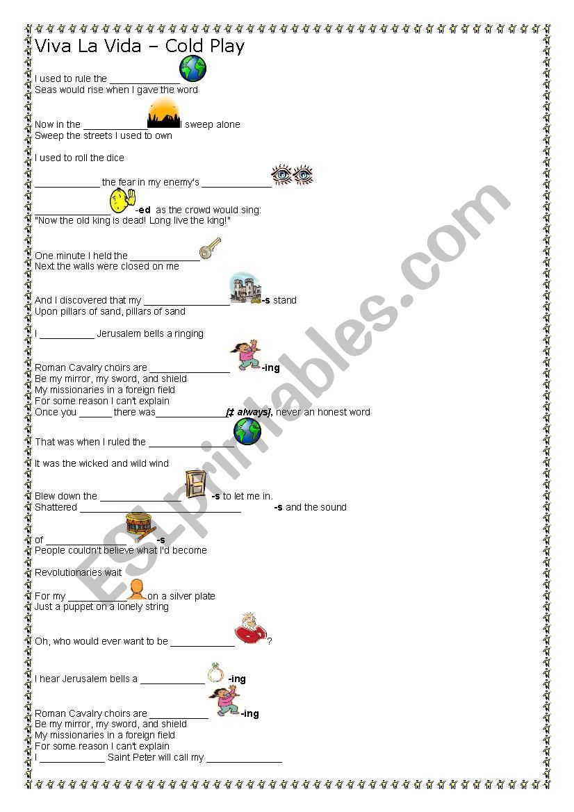 Viva La Vida- Cold Play worksheet