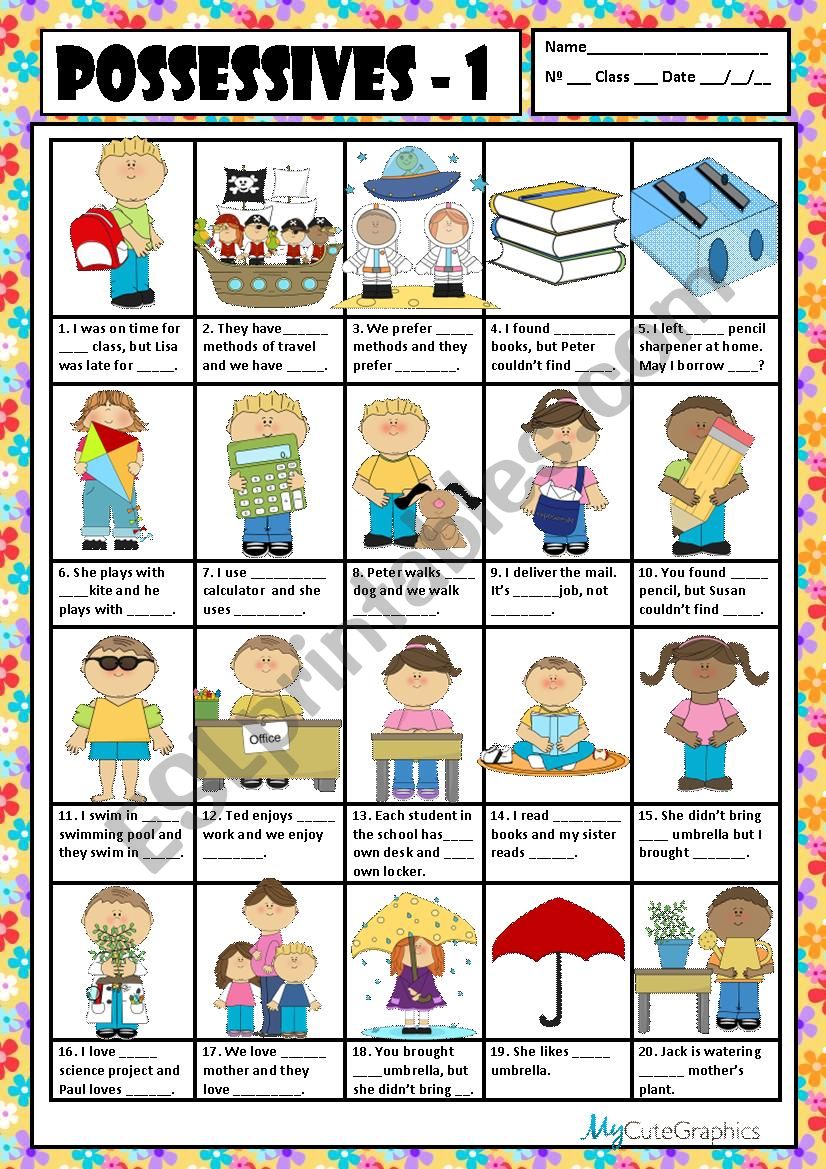 POSSESSIVE ADJECTIVES & PRONOUNS 1 + KEY