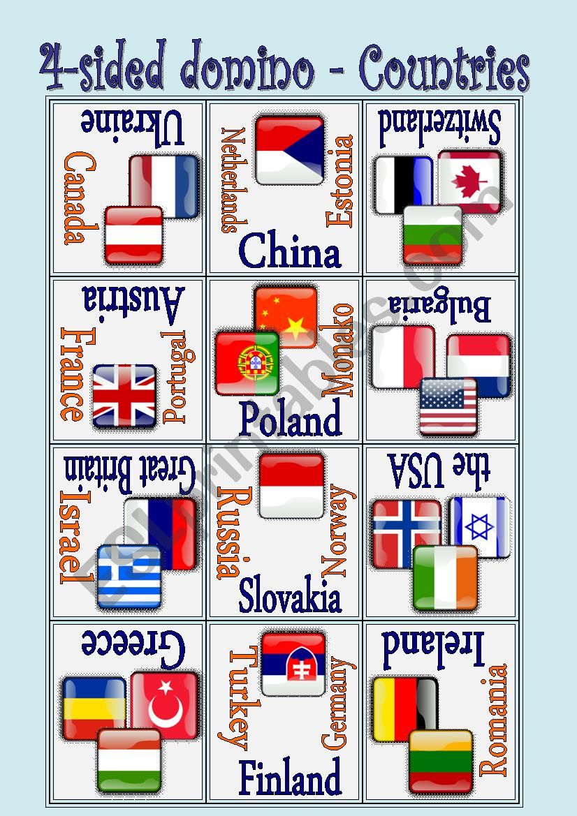 4-sided domino - Countries worksheet