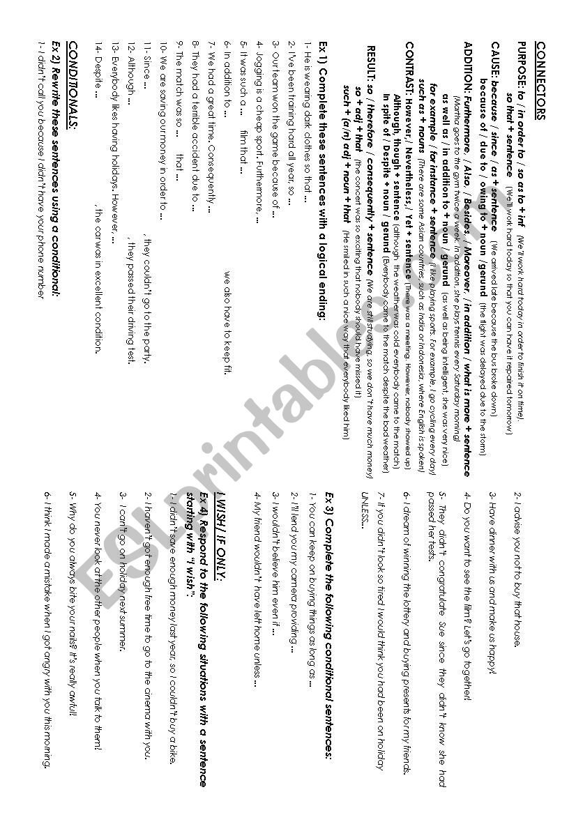 Connectors IF ONLY/ I WISH worksheet