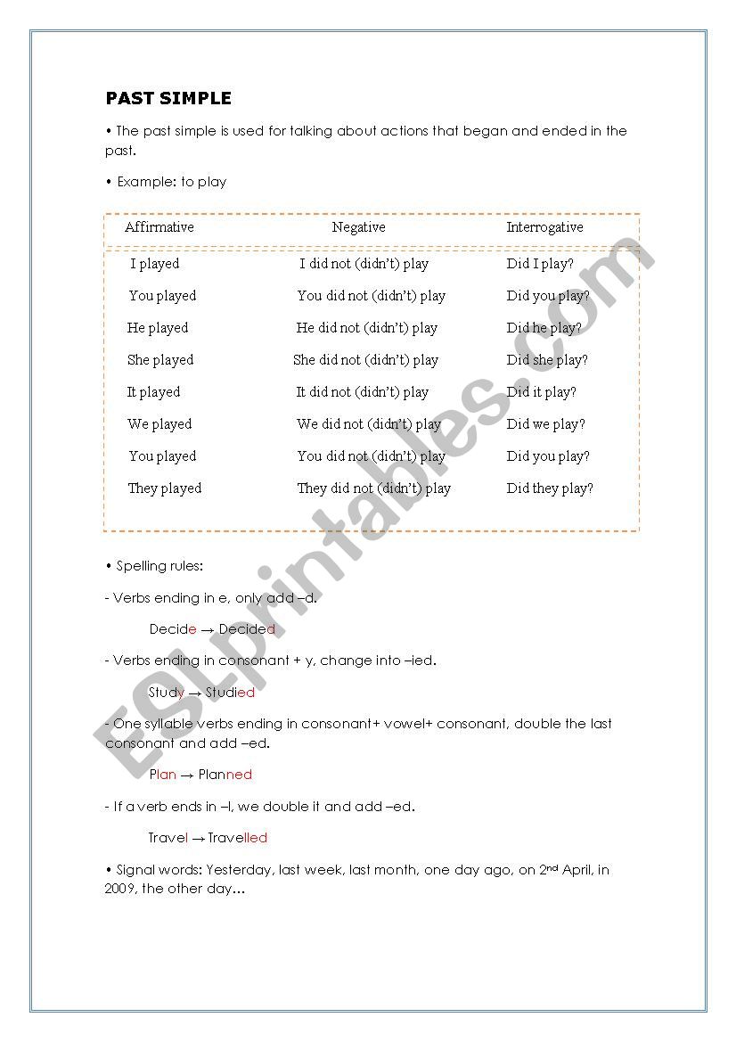 Past simple worksheet