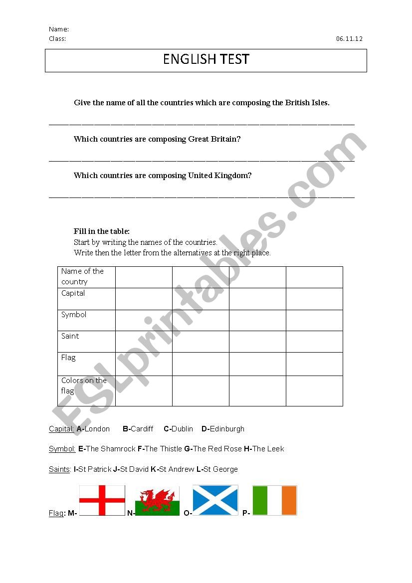 British isles and London worksheet