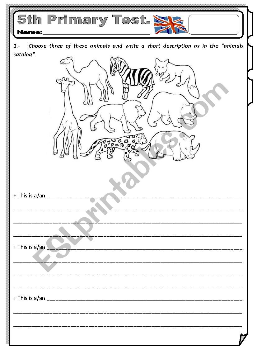 Animals Test worksheet