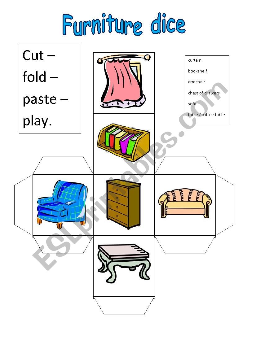 Furniture dice worksheet