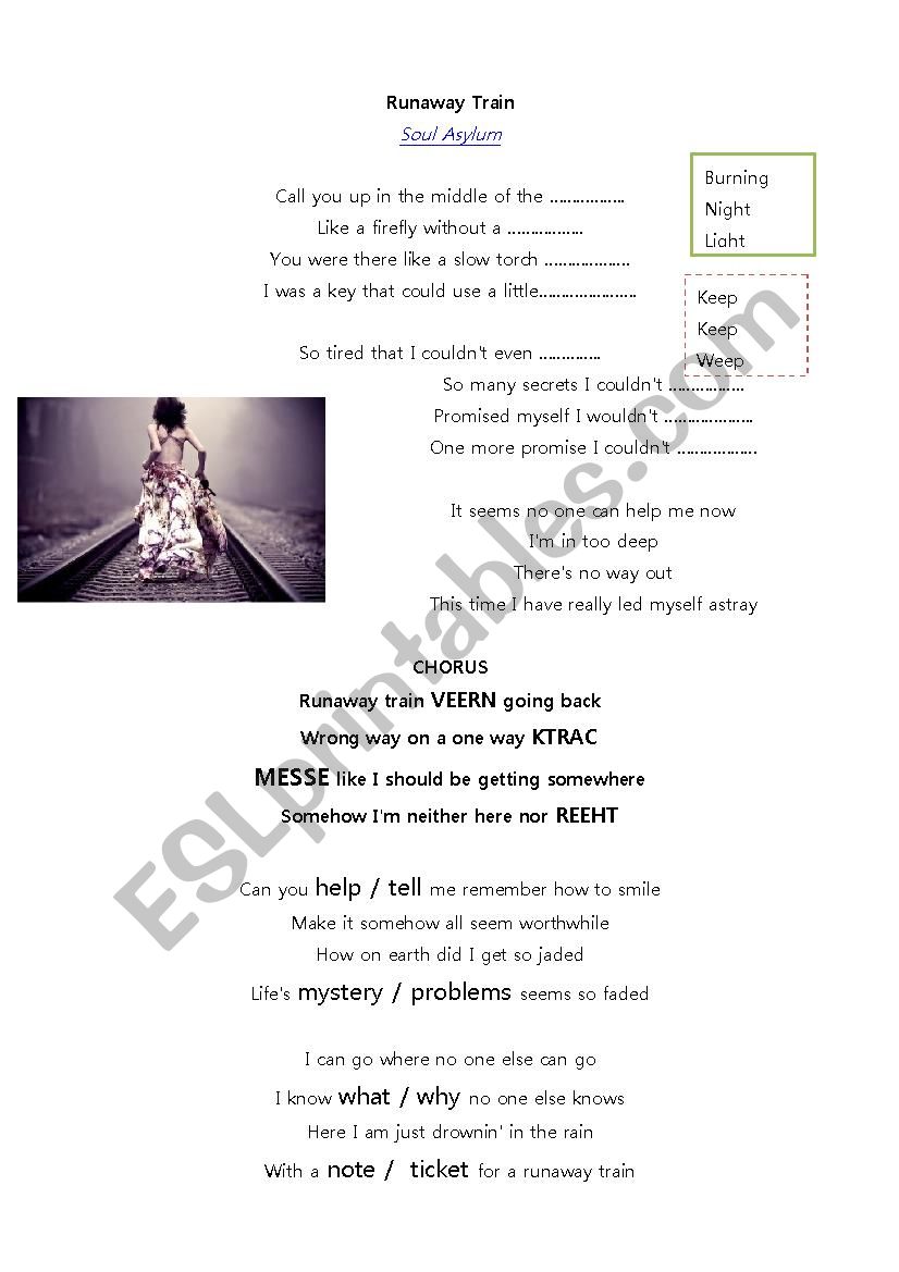 Song: Runaway Train worksheet